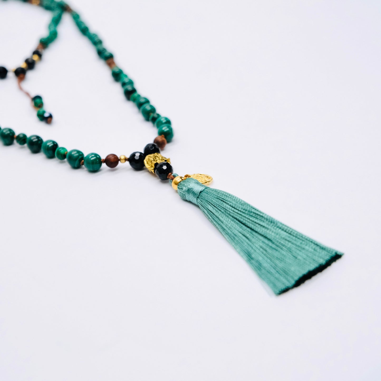 Mala Kette Malachit Onyx Sandelholz