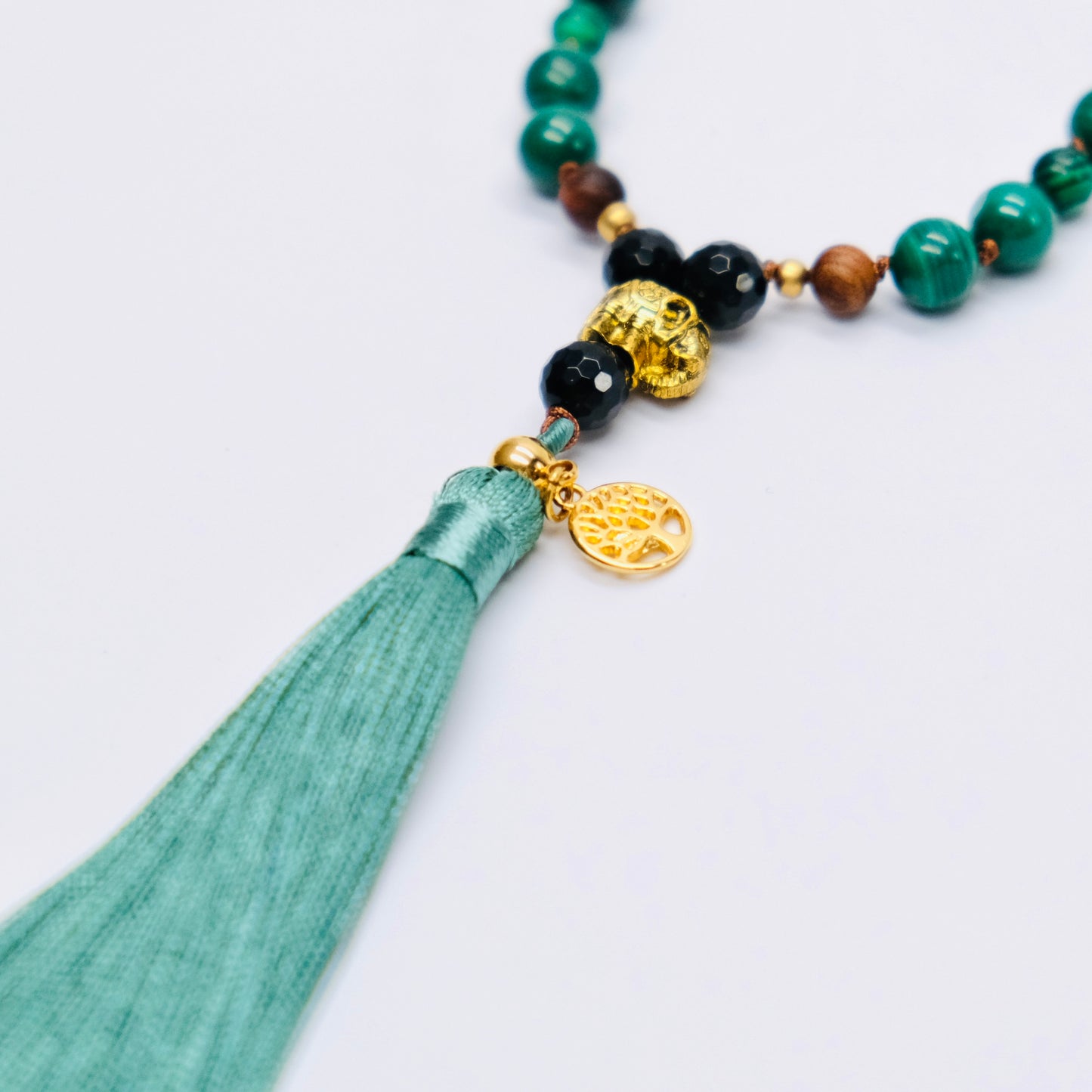 Mala Kette Malachit Onyx Sandelholz