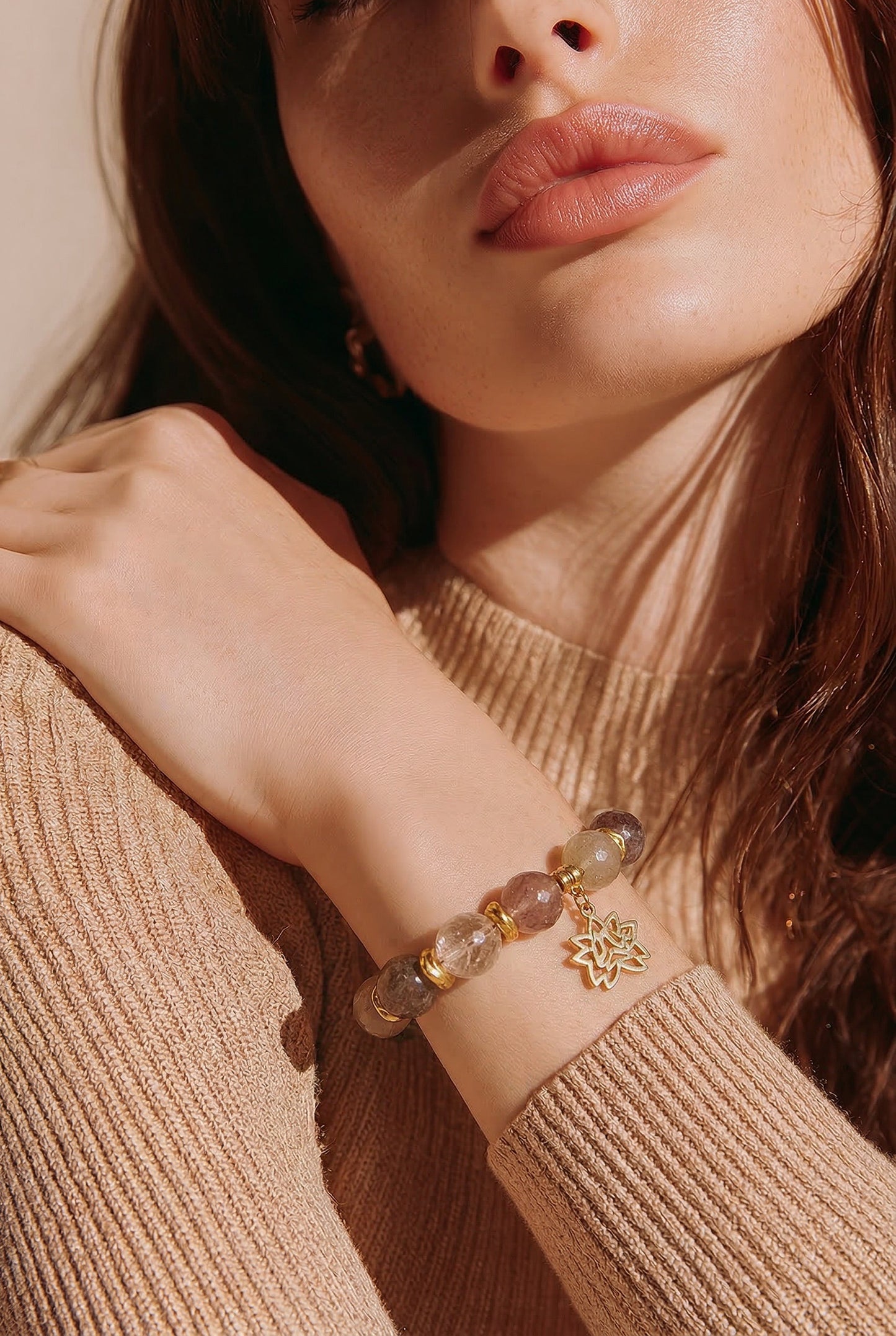 Armband Moosachat, Rutilquarz und Bergkristall