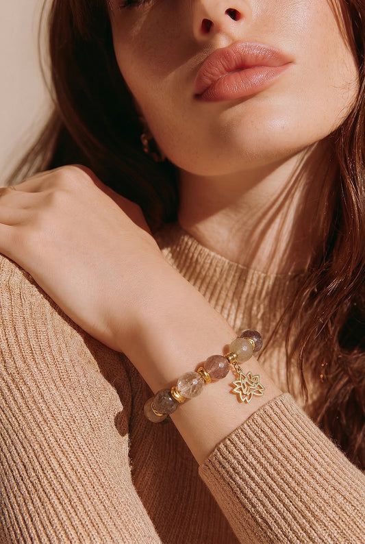 Armband Moosachat, Rutilquarz und Bergkristall