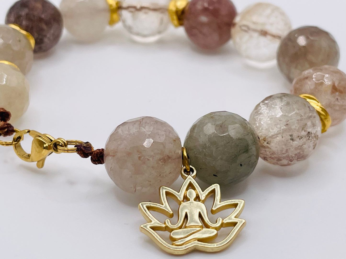 Armband Moosachat, Rutilquarz und Bergkristall