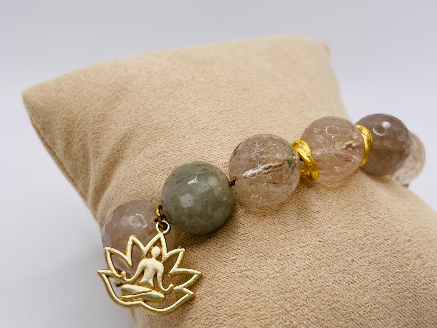 Armband Moosachat, Rutilquarz und Bergkristall